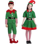 Costume Lutin Noel Enfant, Déguisement Lutin Enfant, Costume d'Noël pour Filles et Garçons, Costume d' de Noël Parent-Enfant Costume, Tenue Lutin Costume d' pour Noël, Cosplay (Green-2, 5-6 Years)