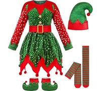 Costume Lutin Noël Enfants - Déguisement Elfe Fille et Garçon, Tenue Cosplay Unisexe pour Noël, Nouvel an, Carnaval et Mascarade Halloween, Costume Amusant Hiver Cadeau
