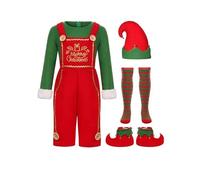 Costume Lutin Noël Homme 4 PCS, Déguisement Lutin Deluxe pour Homme Elfe de Noël, Combinaison Adulte de Noëls en Polaire + Chaussettes + Chapeau + Chaussures, Tenue Christmas Spectacle Cosplay S-XXL