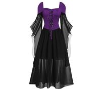 Costume Malefique Femme, Robe De Cosplay Style Cour Femmes ÉLéGante Longue Maille Dentelle TrapèZe Nouvelle Tenue Halloween