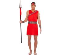 Costume masculin Massai déguisement guerrier pour carnaval rouge-coloré M / L