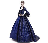 Costume médiéval de la Renaissance à lacets, corset vitorien pour Halloween, bal masqué, longue robe de bal (37-bleu, taille M)