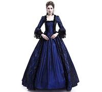 Costume médiéval de la Renaissance à lacets, corset vitorien pour Halloween, bal masqué, longue robe de bal (37-bleu, taille L)
