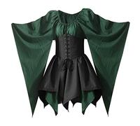 Costume médiéval de la Renaissance pour femme - Jupe corset à manches évasées pour Halloween - Robe elfique archer irlandaise (36-vert, L)