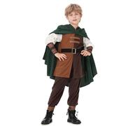 Costume médiéval de la Renaissance pour garçons - Tenue de pirate Viking | Cape à capuche, tunique, pantalon, ceinture, chevalier, pirate, prince, Hobbit, Robin des Bois Cosplay pour Ren Fair