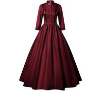 Costume Médiéval De Médecin De La Peste Robe Gothique rétro Noire pour Femmes, Manches Longues, Couleur Unie, en Polyester, à Volants, avec nœuds Gobelets Verrerie Médiévale (Wine, XXL)
