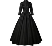 Costume Médiéval De Médecin De La Peste Robe Gothique rétro Noire pour Femmes, Manches Longues, Couleur Unie, en Polyester, à Volants, avec nœuds Gobelets Verrerie Médiévale (Black, XXXL)