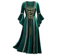 Costume MéDiéVal Femme Steampunk Gothique Robes DéGuisement Adulte Maxi Robe De SoiréE en Velours Doré à Manches éVaséEs Palais Robe Cosplay Dress Carnaval Halloween FêTe