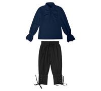 Costume médiéval pour bébé, bleu, pour enfant, chemise et pantalon neuf pièces, combinaison pour Halloween et jeux de déguisement, tenue de style jacobite écossais, bleu, 6-7 ans