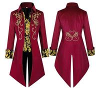 Costume médiéval pour homme queue-de-pie gothique veste aristocrate tenue cosplay historique formelle élégante cérémonie (Red, M)