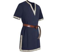 Costume médiéval pour homme - Tunique rétro Renaissance pour homme - Tunique de chevalier de pirate pour Halloween et costumade (bleu foncé, taille XL)