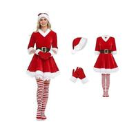 Costume Mère Noël pour Femme Adulte Déguisement Santa - Tenue de Noël Fête et de Spectacle du Père Noel, Chapeau,Gants,Chaussettes,Ceinture,Costume Élégant Noëls pour Soirée Festive