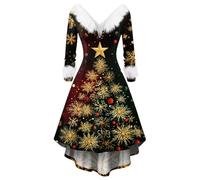 Costume Mère Noël Saint Sylvestre Chic Vintage Ronde Robe Pere Noel Femme 2025 Jour de L'an Mariage Pailletée Automne Cocktail Cadeau Femme Noel Robe Reveillon B-Vert M