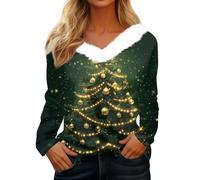 Costume Mère Noël Vert de Fête Col V de Mere Pull Noel Femme Manches Longues Mère Fête Pull Noël Pere Grande Taille Elegant Chemise Chic Et Élégant Tunique de Noel Femme Vert L