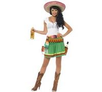 Smiffys Costume femme Mexicaine Tequila – Robe, ceinture rayée et holster – Taille M Multicolore