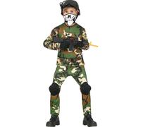 Costume militaire Tenue de camouflage Aventure Camouflage Carnaval Enfants guerriers Jeu de rôle Couleurs camouflage Casque Masque Genouillères Equipement, Taille : 128/134 Couleur : Vert