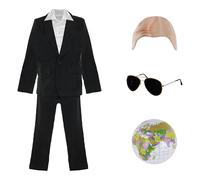 Costume Mr Worldwide pour adultes - XXL - Costume noir, chemise blanche, casquette chauve en latex, lunettes de soleil, bouc noir et globe gonflable - Parfait pour les déguisements d'artiste de rap et