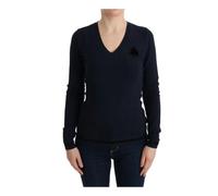 Costume National - Pull en tricot bleu à col en V - Femme - Pulls - Bleu - Taille: 38 FR