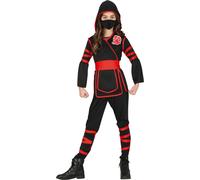 Costume Ninja Carnaval Noir Rouge Capuche Masque Pantalon, Taille : 140/146 Couleur : Rouge