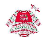 Costume Noel Bebe 18 Mois Combinaison Noël - Ensemble De Robe Body De Noël Avec Accessoires Tenue De Fête Tenue De Fête Tout-Petits Motif Arbre Imprimé Mignon (Brick Red 6-9 Months)