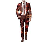 Costume Noël Homme Ensemble Blazer Et Pantalon Fêtes De Fin D'année Veste Assortis Doré Soirée Gala Stretch Confort Droit Élégant Entreprise Tenue Esprit Lavage Professionnel Recommandé pour Fête
