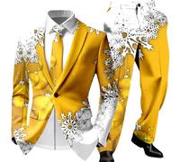 Costume Noël Homme Ensemble Blazer Et Pantalon Réveillon De Père Élégant Doré Soirée Gala Veste Stretch Confort Deux Pièces Classique Réception Joyeux Tissu Respirant Confortable Costumes pour Hommes