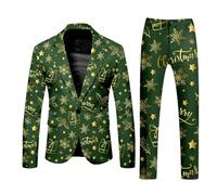 Costume Noël Homme Ensemble Blazer Et Pantalon Tenue De Fête Sapin Doré Soirée Gala Doublure Satinée Luxueuse Deux Pièces Classique Réveillon Élégante Magie Coupe Ergonomique Mouvement 2 pour Élégant