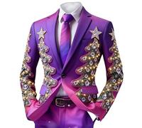 Costume Noël Homme Manches Longues, Veste De Noël pour Homme Imprimé Blazer De Noel pour Les Affaires Et Le Commerce Christmas La Mode Décontracté Chic Et Formel Extérieur Chemise Cocktail Bal