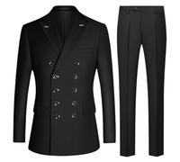 Costume Noir pour Homme, Coupe ajustée, Deux pièces, Veste et Pantalon croisés, idéal pour Un Mariage, Un Bal de Promo ou Une soirée de rentrée Scolaire.