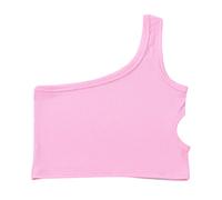 Costume nœud papillon pour enfant et fille - Débardeur de danse - Une épaule - Dos nageur - Débardeur de danse sans manches - Pour ballet, gymnastique, danse - T-shirt 18 filles, Rose, 5-6 ans