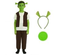 Costume Ogre pour enfants avec oreilles Shrek et peinture verte sous licence officielle - Taille S - Déguisement monstre vert amusant pour Halloween, fêtes et semaine du livre