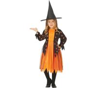 costume orange de sorcière araignée pour fille, taille:140/146