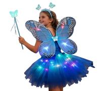 Costume papillon pour fille - robe de carnaval et cosplay, comprend une jupe en tulle LED, une baguette et un bandeau pour cheveux, confortable et conte de fées, convient pour les anniversaires, les