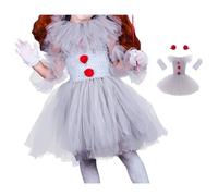 Costume Pennywise Enfant Fille Effrayant - Déguisement Clown Tueur Horreur 3 Pièces avec Robe Tutu, Gants et Épingle à Cheveux Rouge pour Halloween, Carnaval, Fête Cosplay 3-12 Ans