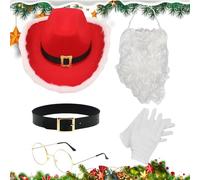 Costume Père Noël Homme Adulte,Barbe et Chapeau du Père Noël | Ceinture Gants Lunettes Dorés Confortable Grands-Parents Femmes Cosplay Scène Halloween