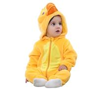 Costume Petit Poussin Bébé Mignon Combinaison Poussin Bébé Enfant Manchons Longues avec Capuche Doux Chaud Déguisement Animaux Unisexe pour Carnaval Halloween Carnaval Pâques Noël