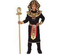 Costume Pharaon Egyptien Enfant Tête Tunique Col Ceinture Bâton Momie artistique Carnaval Cléopâtre Pyramides antiques Hiéroglyphes, Taille : 110/116 Couleur : Noir