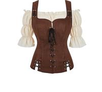 Costume Pirate Femme Chemise Veste Set 2 Pcs Vintage Victorien Retro Victoria Adulte déguisement Tenue Café XS
