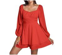 Costume Pirate Femme Robe Pirate Blanche Pour Femmes Avec Shorts Intégrés En Dessous Manches Longues/Courtes Épaules Dénudées À Volants Coupe Trapèze 2 En 1 Courte Style Bohème Robe 03-Orange XL