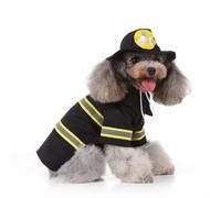Costume Pompier pour Chat, Manteau de Cosplay Noir en Coton | Uniforme à Accents Réfléchissants, pour Chatons et Chats, Photos Amusantes, Promenades par Frais