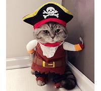 Costume pour animaux Hillento, drôle mignon pour chien ou chat, tenue de pirate pour Halloween, vacances de Noël, déguisement, cosplay, fêtes, avec chapeau.