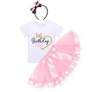 Costume pour bébé fille 1er 2e 3ème anniversaire à pois jupe tutu oreilles de souris bandeau de gâteau costume pour séance photo, Rose - Cœur d'amour, 5 Años