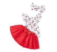 Costume pour bébé fille - Robe à manches volantes - Accessoires pour cheveux - Ensemble 3 pièces pour bébé - Équipement assorti pour bébé (rouge, 6-9 mois)