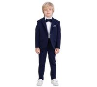 Costume pour garçons | Ensemble de 5 pièces : chemise, pantalon, gilet, veste et nœud papillon | Vêtements de fête et formels pour garçons âgés de 1 à 13 ans, Bleu marine II, 3-4 ans