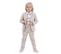 Costume pour garçons | Ensemble de 5 pièces : chemise, pantalon, gilet, veste et nœud papillon | Vêtements de fête et formels pour garçons âgés de 1 à 13 ans, beige, 1-2 ans