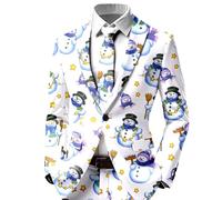 Costume pour homme avec motif de bonhomme de neige amusant - Veste de costume deux pièces pour Noël | Costume de fête accrocheur pour les vacances et les fêtes à thème, Style_a01 Blanc, 3XL