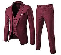 Costume pour homme - Blazer + gilet + pantalon - Ensemble 3 pièces - Tenue formelle pour homme - Couleur unie - Coupe régulière, bordeaux, XXL
