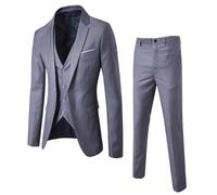 Costume pour homme, coupe ajustée, 2 pièces, veste de costume pour homme, coupe droite et pantalon uni, 2 pièces, taille courte pour les fêtes, mariages, banquets, bals de fin d'année, gris, XL