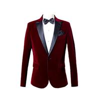 Costume pour homme en velours de couleur unie décontracté slim banquet mariage smoking business formel vin rouge asiatique M est EUR XS