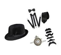 Costume Pour Hommes Des Années 1920 Avec Fedoras Hat Vintage Pocket Watch Pré-attaché Bowtie Tie Moustache Pour Halloween Party